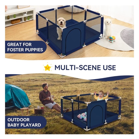 Baby Playpen, 50x50x26inch Infant Travel Play Game Fence,Blue - Picture 3 of 5